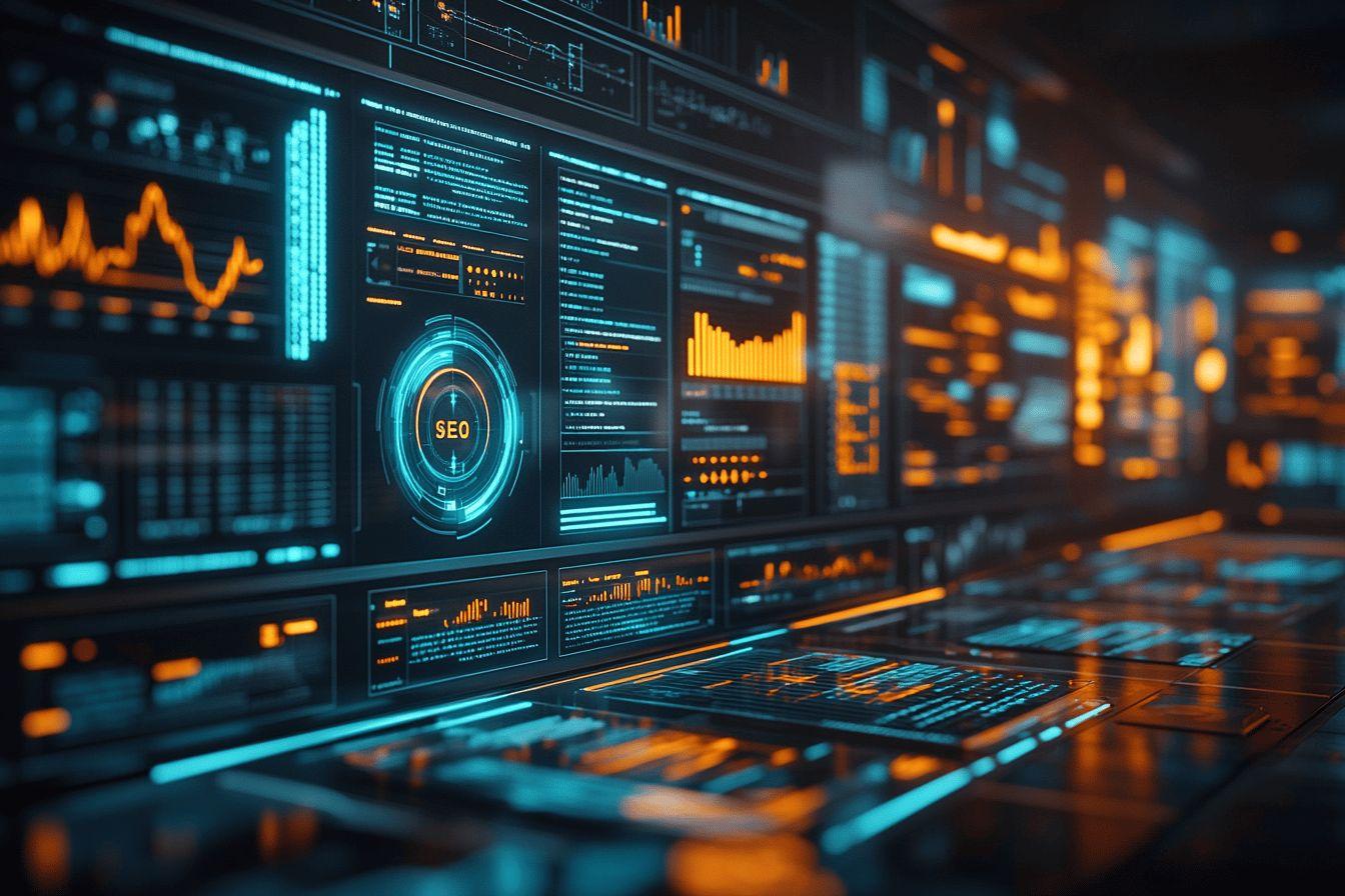 Interface numérique avec graphiques et données de référencement