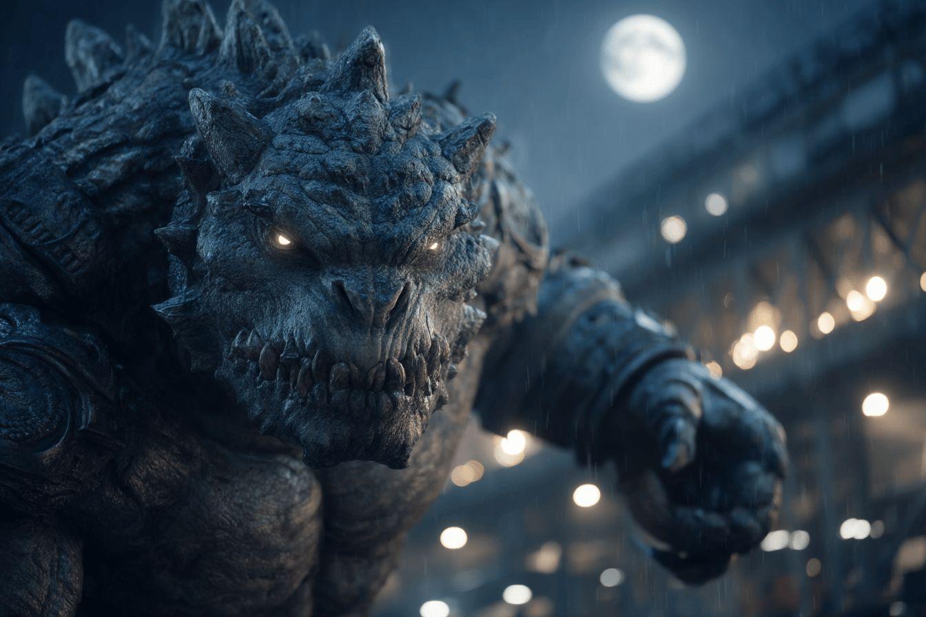Dragon menaçant aux yeux lumineux dans une nuit froide