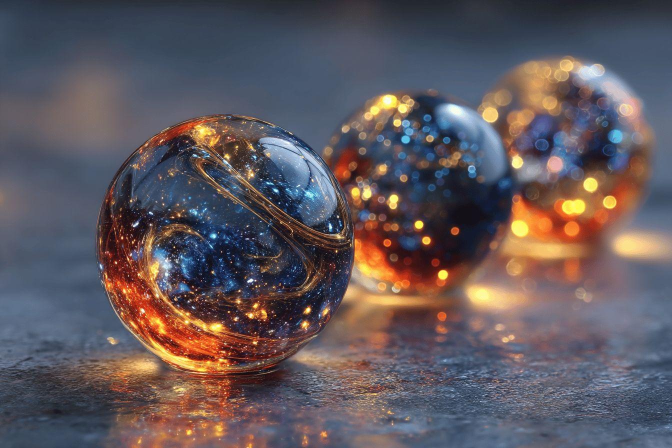 Boules de verre brillantes avec des motifs de galaxie et d'étoiles