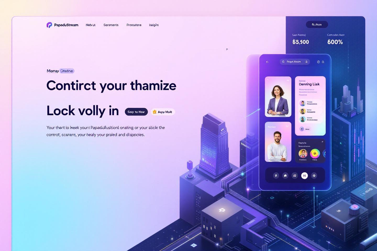 Interface numérique avec immeubles et écran d'application professionnelle