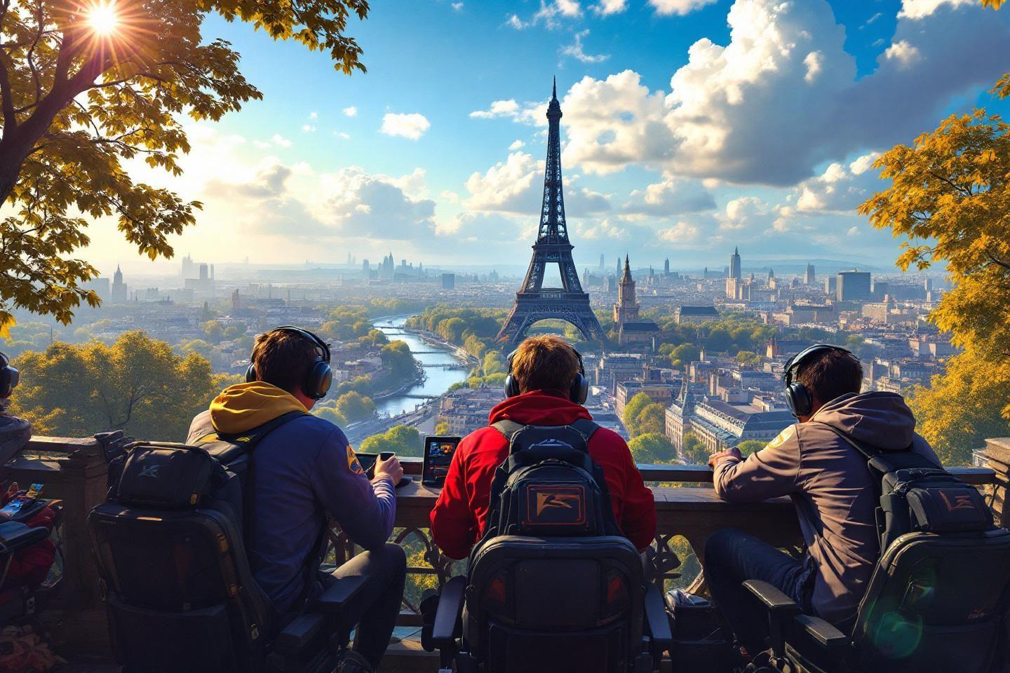 Trois personnes contemplent Paris et la Tour Eiffel